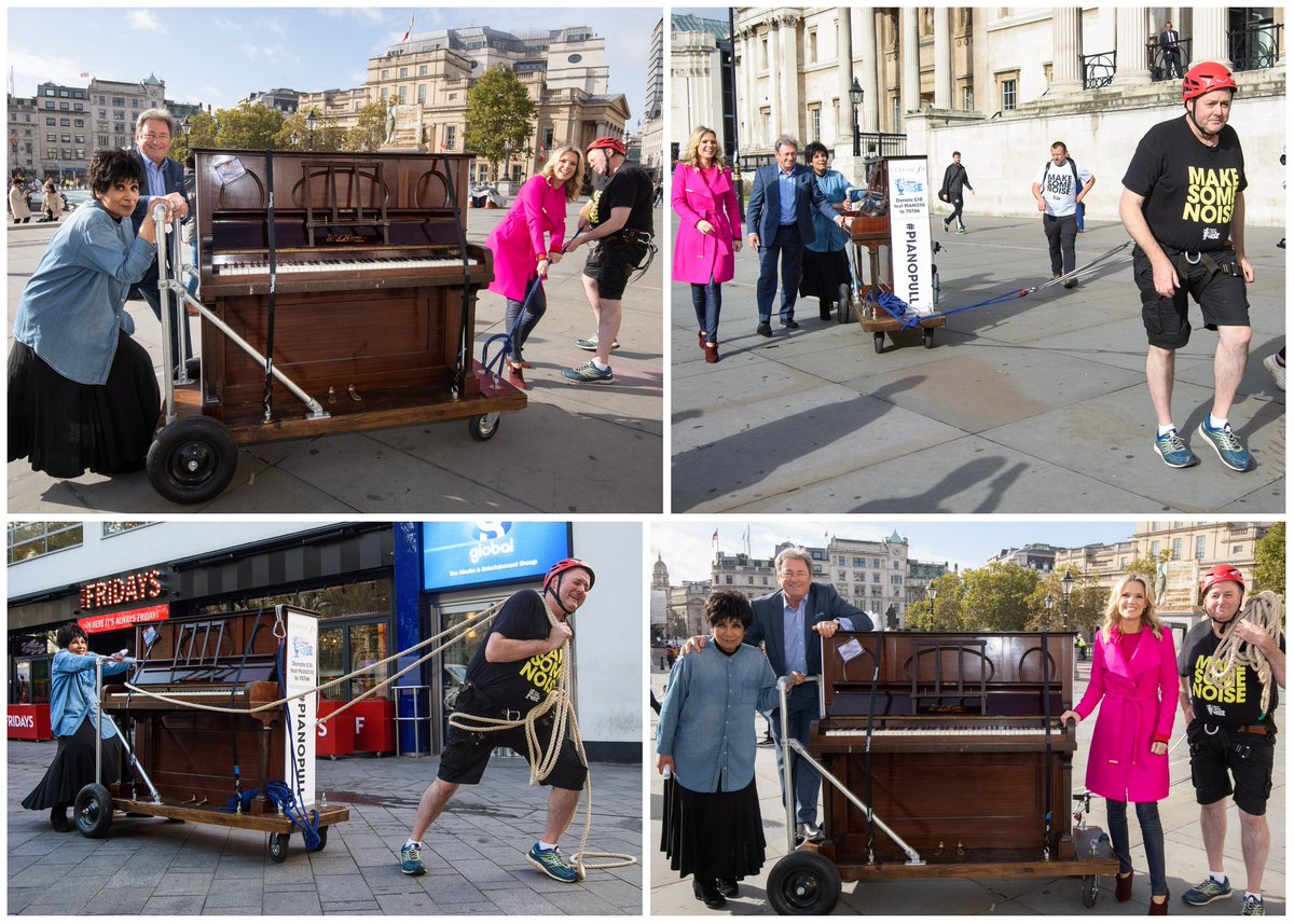 ClassicFM's tweet photo. Our More Music Breakfast host @timlihoreau is pulling a PIANO to the @RoyalAlbertHall for our amazing charity @makenoise. He's had a little help from fellow presenters Alan Titchmarsh, @CharlotteHawkns and Moira Stuart. Donate and support at https://t.co/a0KqaELcv6 #PianoPull https://t.co/ogGUHv2l6W