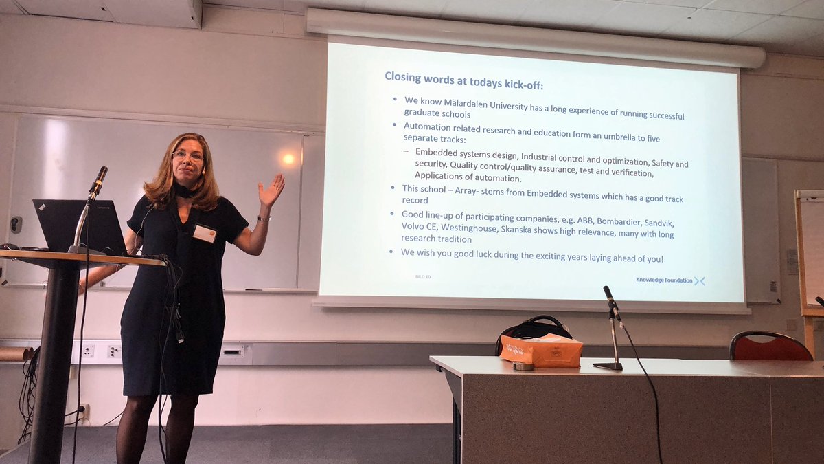 Kickoff med industriforskarskolan ARRAY. KKS VD <a href="/EvaSchelin/">Eva Schelin</a>, bland Invigningstalarna, nämner bla det starka industriengagemanget från ABB, Volvo CE, Skanska, Sandvik och First Control Systems. <a href="/malardalen_uni/">Mälardalens universitet</a> <a href="/stiftelsen_kk/">KK-stiftelsen</a> <a href="/ABBSverige/">ABB Sverige</a> <a href="/VolvoGroupSE/">Volvo Group Sverige</a> <a href="/SkanskaSverige/">Skanska i Sverige</a>