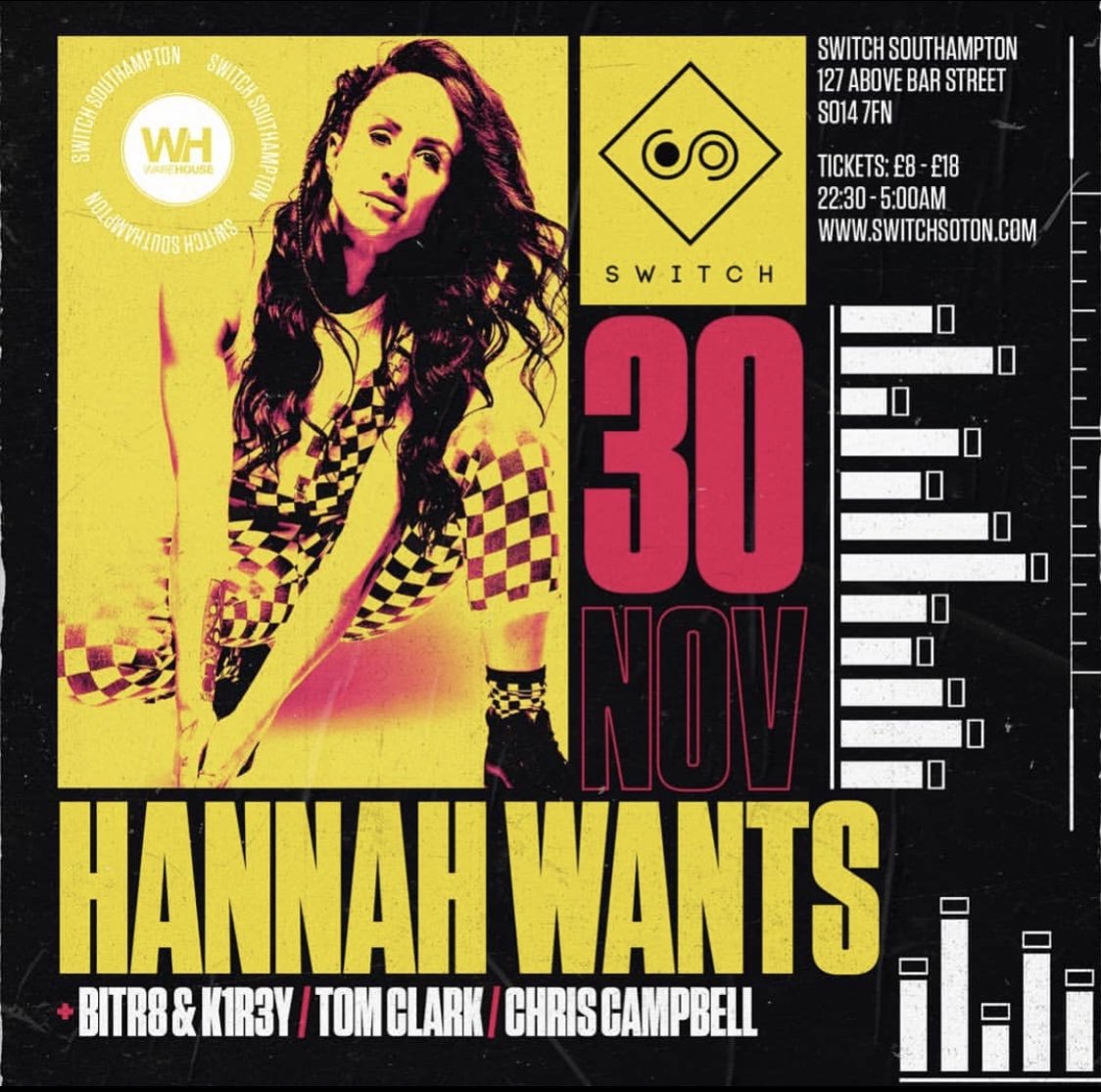 hannah_wants's tweet photo. JUST ANNOUNCED... SOUTHAMPTON WHAT U SAYINNN

Buzzing to get back to @switchsoton  in November. 

Tickets &amp; info here: https://t.co/9rUqP7cIMr https://t.co/sRPiAlsaBm