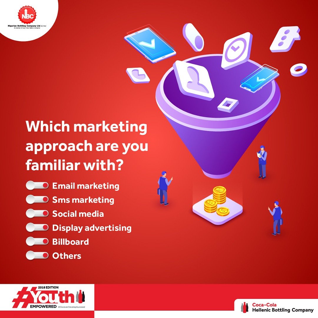 YouthEmpowerdNG's tweet photo. Which of the following marketing approach are you familiar with and how well does it work for you?
• Email marketing
• Sms marketing
• Social media
• Display advertising
• Billboard
• Others https://t.co/8k7m44dC3Y