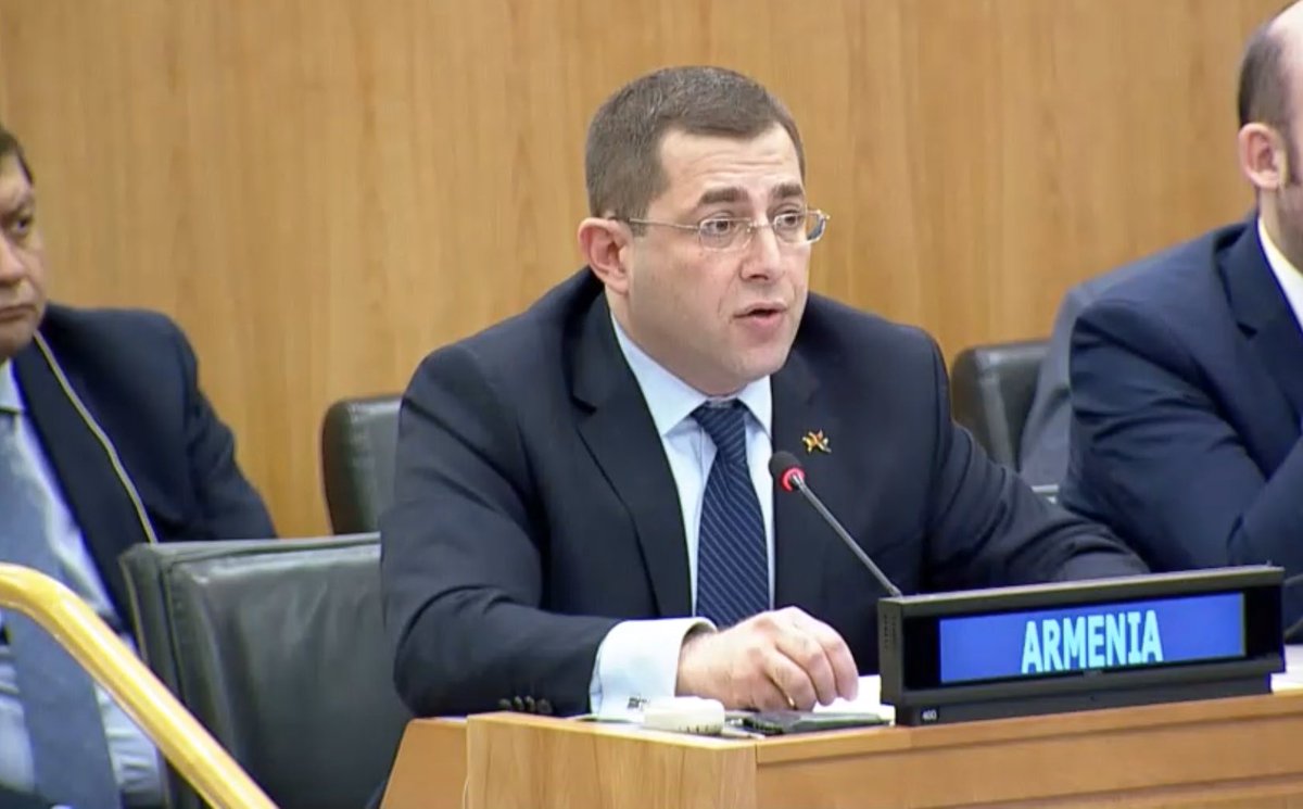 ArmeniaUN's tweet photo. At #UNGA2C General Debate PR of #Armenia🇦🇲 Mher #Margaryan stressed that promotion &amp; protection of #humanrights i.e. economic &amp; social rights is a key prerequisite for #sustainabledevelopment. Focus on human capital &amp; economic participation of #women &amp; youth is crucial. #AM4HRC https://t.co/EPx8BWvIMX