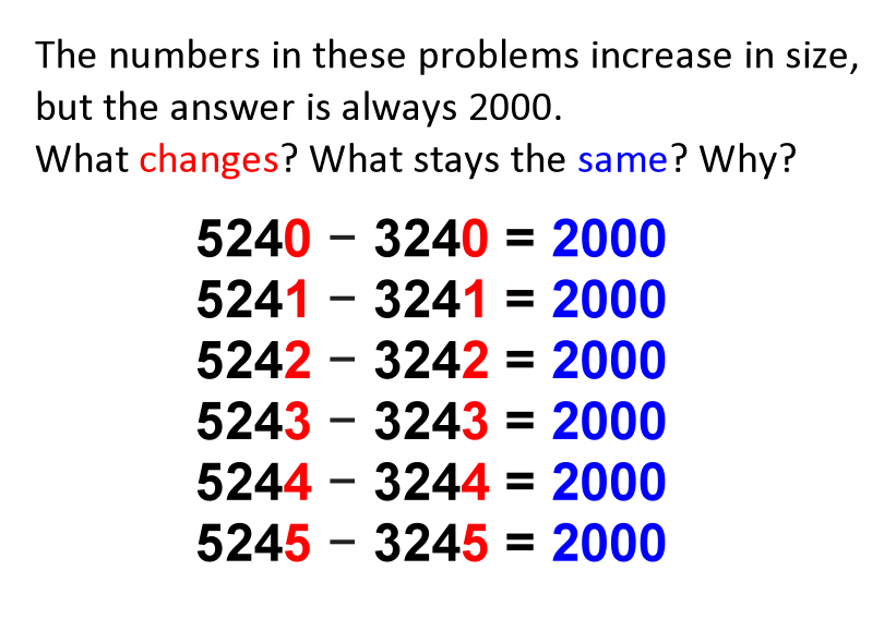 Drawing on careful #variation within #questioning to help expose what is happening. Draw the attention of your learner to key patterns and concepts this way. #whatItaughttoday