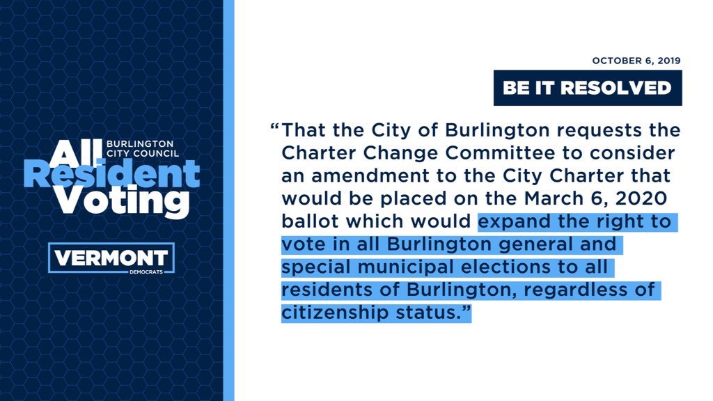 RCDiMezzo's tweet photo. NEWS >> the burlington city council voted to advance a democratic-led resolution that would expand municipal voting rights to all residents of #btv regardless of citizenship status. #vtpoli #btvcc https://t.co/w4RWcSOCnD