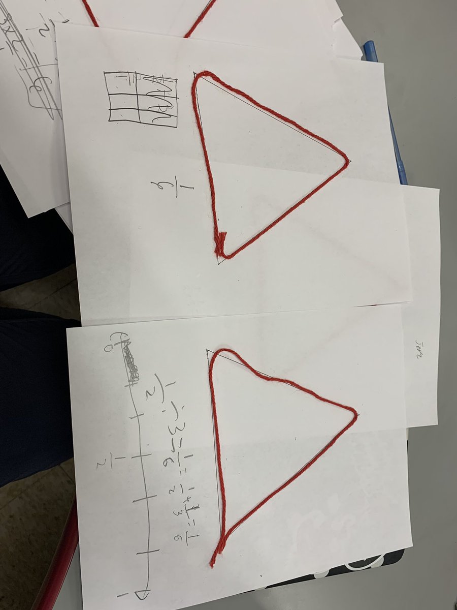 Real world word problems- What is the length of one side of the triangle if we have 1/2 yard of string? Students then solved the problem with a model or solving an equation.