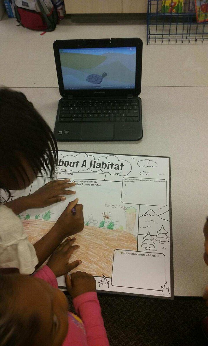 sbroyster's tweet image. Project Lead The Way. Students in @mclark1stgrade @CarverPrimary  are making their Animal Habitat posters. Using Chromebooks to watch videos on the habitat and then draw them. #OpelikaEdTech #MyOpelika @PLTWorg