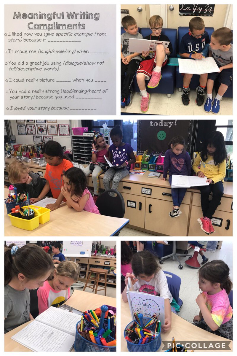 Our Narrative Writing Celebration is in full effect! We’re sharing our published stories with our buddies in <a href="/Frank_in_First/">Christina Frank</a> and practicing how to give specific compliments. #engage109 #wal109
