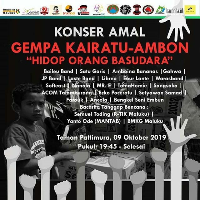 malukuevent's tweet photo. Konser Amal Gempa Kairatu - Ambon "Hidup Orang Basudara"
..
Taman Pattimura Ambon
9 Oktober 2019
19:45 - Selesai
..
#eventmaluku #malukuevent #konseramal #gempaambonmaluku #ambon #kairatu #maluku https://t.co/SRf7QM84Du https://t.co/mbWe2dH4e0