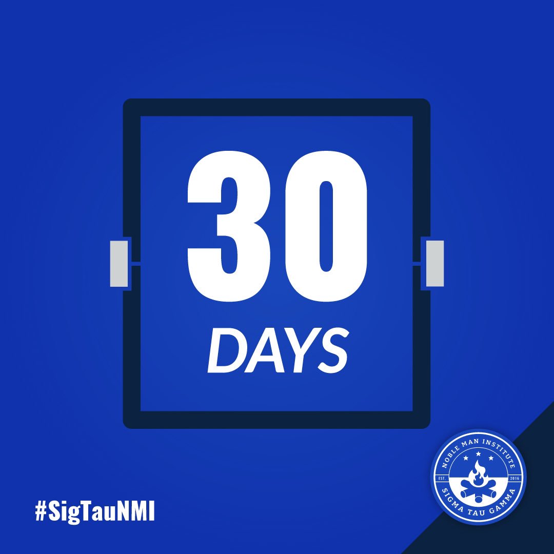 SigmaTauGamma's tweet photo. 30 DAYS 
We are only 30 days away from the start of the first weekend of Noble Man Institute! Will we be seeing you in Texas or New Jersey? Registration is linked in our bio. #SigTauNMI #SigTau https://t.co/MgvwGRBsRp