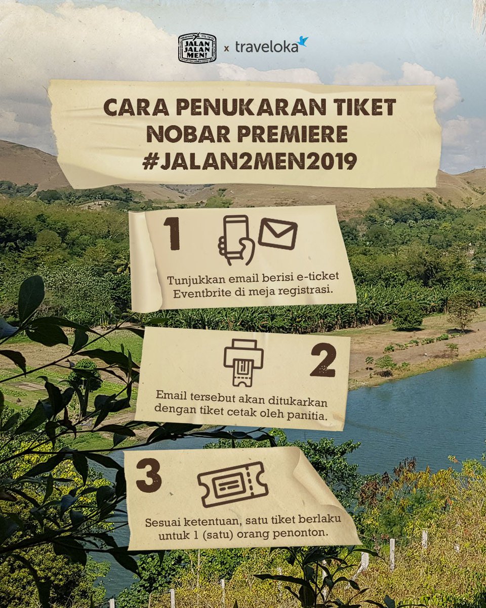 Siap untuk NOBAR PREMIERE #Jalan2Men2019 besok? Ini nih cara untuk penukaran tiketnya. Jangan lupa siapin e-ticket kamu yang udah dikirim via email ya!