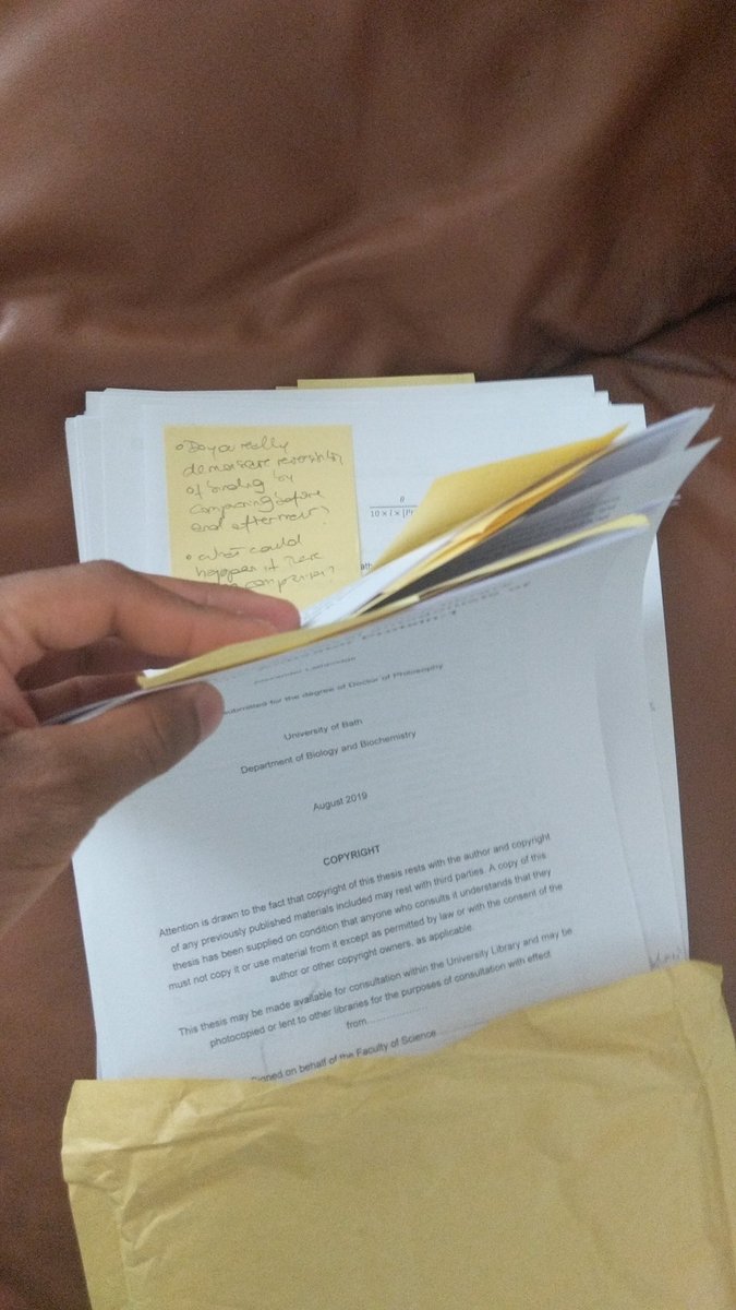 Okay so when my external examiner walked in to my viva, they told me that they hadn't received my thesis - just an empty envelope So they got out a packet with every single page of the pdf printed inside and I was suddenly back in every job interview I've ever had  #PhD365