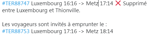 TERGrandEst's tweet photo. 🎙️ #TERNancyMetzLux
📢 Suppression à prévoir suite à une panne de signalisation à Thionville :
Veuillez nous en excuser. https://t.co/O2CnmoRkhK