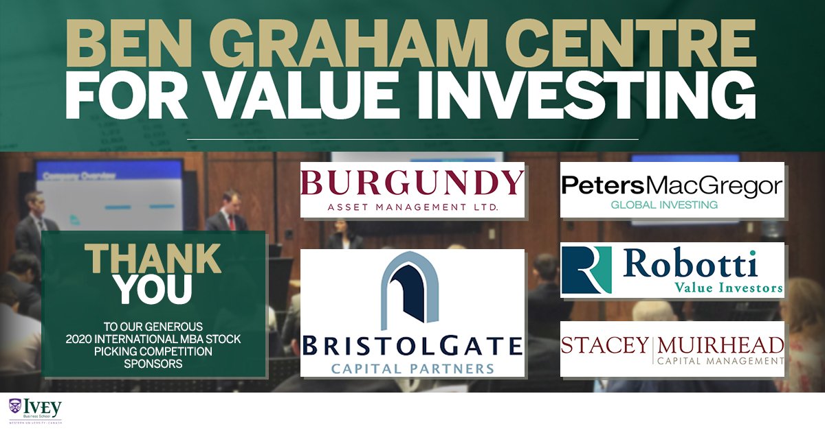BGCVI's tweet photo. We would like to take this opportunity to thank our generous 2020 Int'l MBA Stock Picking Competition sponsors:
Burgundy Asset Management Ltd., Bristol Gate Capital Partners Inc., Peters MacGregor Capital Management, Robotti &amp; Company Advisors, and @StaceyMuirhead https://t.co/PaAKxmHbKj