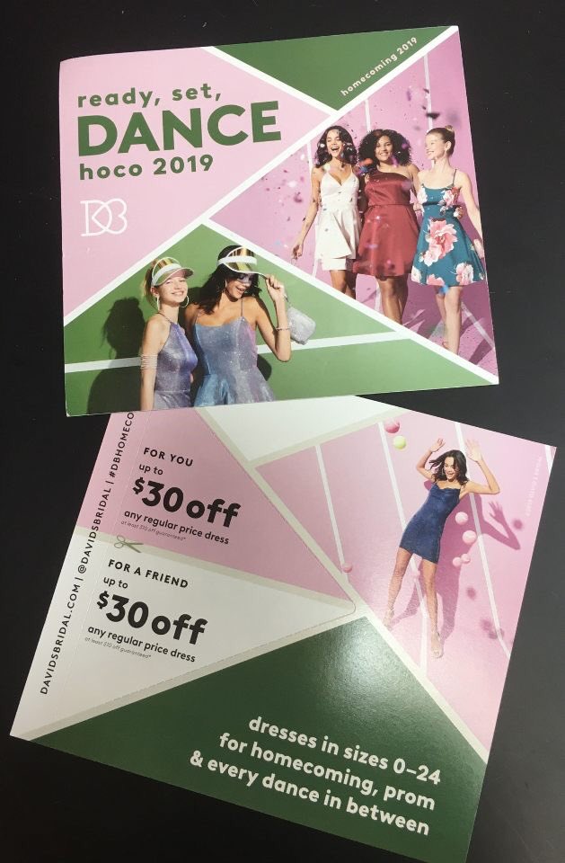 if you’re still looking for a homecoming dress we have coupons to David’s bridal!! come to the main office to pick one up-first come first serve!!