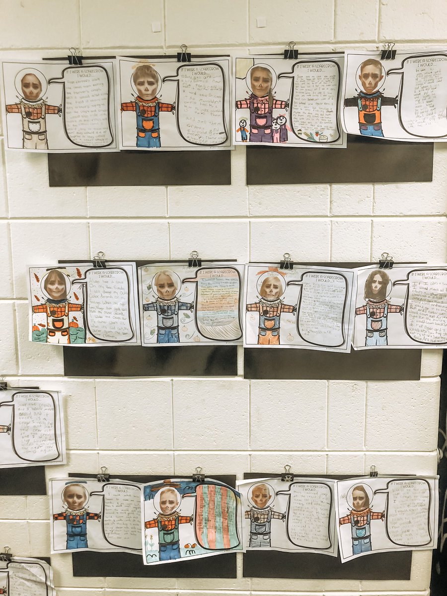 MrsWillis4th's tweet photo. Our scarecrow selfie writing turned out wonderful! 4th grade had so much fun with this writing project! 🍁🎃 #pgetweets #selfiewriting #4thgradefun https://t.co/aygnNOOI1Y
