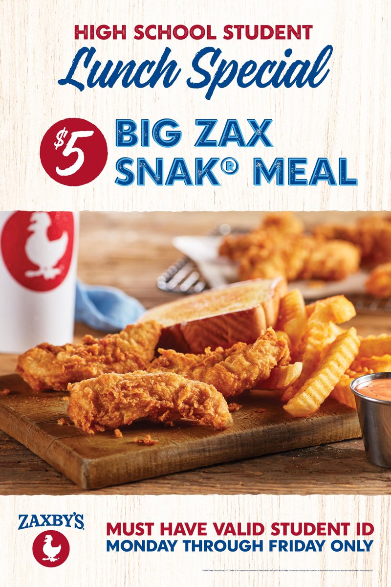 Zaxby S Of Holly Springs We Have A Sweet Deal For High School Students At Lunchtime 5 Big Zax Snak Meals Come See Us Hshsnews Hshsfb Hscomplimenta Afhspac Afhsannounce T Co Ulsn1pwsde