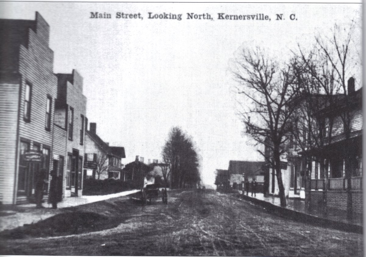 #Throwback for this Tuesday morning, postcard of 1909 Downtown Kernersville. This photograph was taken at the town square looking towards North Main Street, with the Auto Inn pictured on the right.