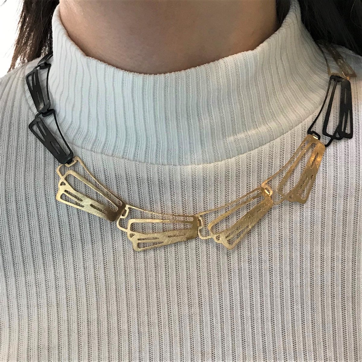Strikingly beautiful handmade necklace (matching ear rings available) by designer Anna Król in the Deco Echo range of jewellery gracing <a href="/Quadri_of_Bath/">Quadri</a>'s displays <a href="/MilsomPlace/">Milsom Place</a>
