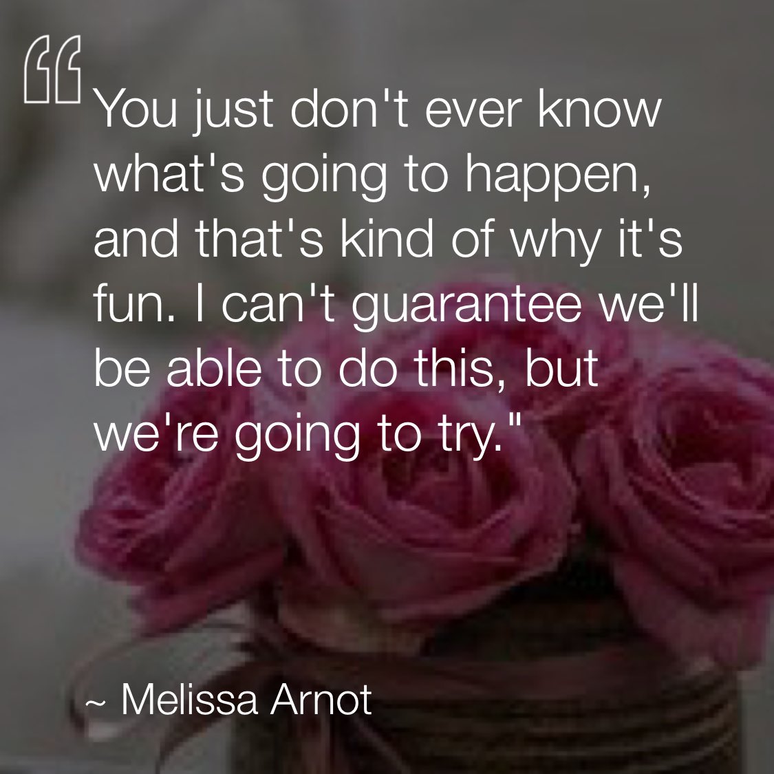 You just don't ever know what's going to happen, and that's kind of why it's fun. I can't guarantee we'll be able to do this, but we're going to try. —Melissa Arnot via <a href="/dailyqotdapp/">DAILYQOTDAPP</a> #dailyqotdapp