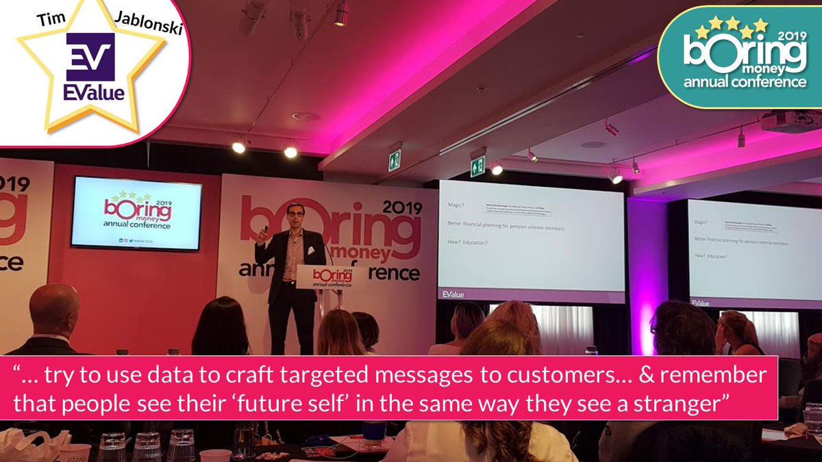 boringmoney's tweet photo. At #BMAC2019, Tim Jablonski of @EValueuk has covered how to use concepts from personalised video & goal planning to explain complex investment pathways in a way which is easy, attractive, social & timely. https://t.co/JYBAz71DBv