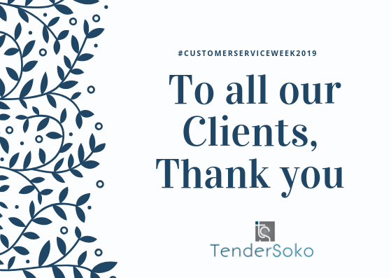 TenderSoko's tweet image. To all our clients, Thank you. We couldn&apos;t be where we are without you #CustomerServiceweek2019 #CSweek19