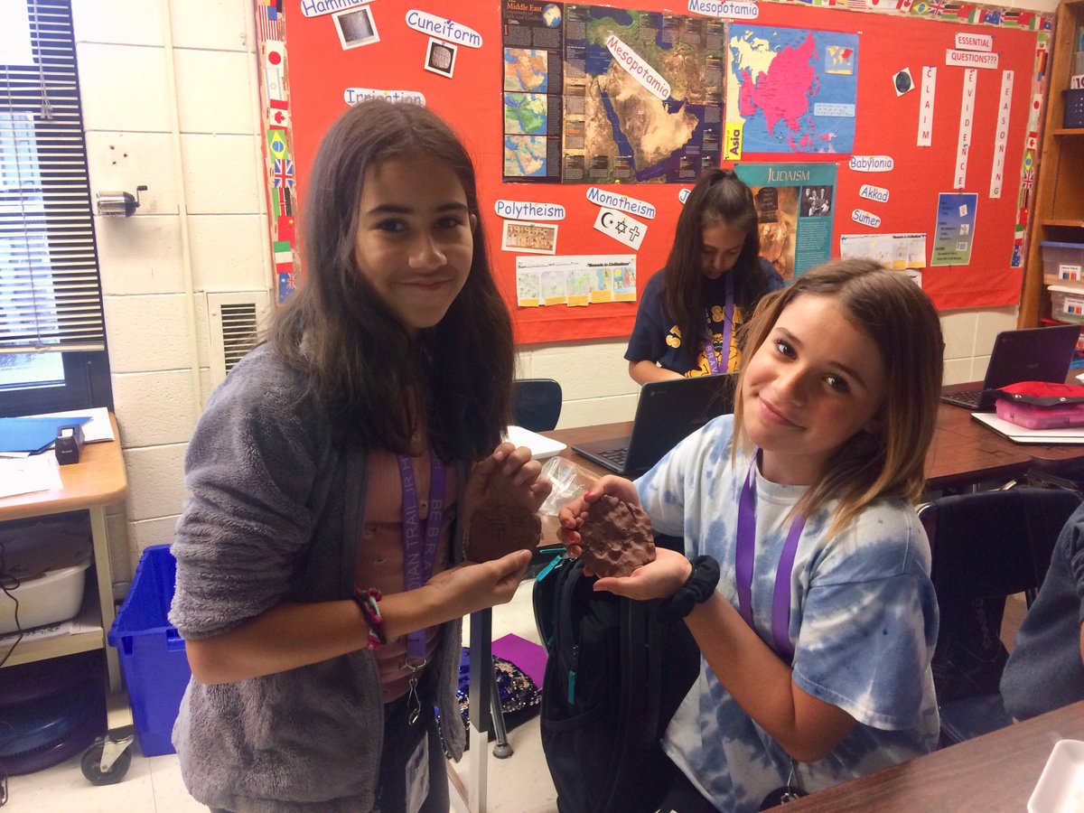 ITTeam6Two's tweet photo. Period 7 Mesopotamian Cuneiform writing. Students learned that the first written language was not easy to memorize! We understand that creating a written language is part of WHAT MAKES A CIVILIZATION. @itbebrave https://t.co/sqJBw9FeHy