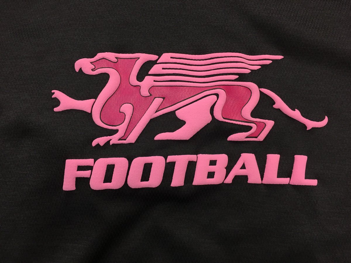 DirectsaveCan's tweet image. For @uofg @guelph_gryphons. These are #silkscreen #prints, with a special "#puffink" that raises the #ink after they are #heated during the #production process. FYI, #Gryphon #Football will be running a "Pink Wall" Event from Oct 16th - 18th (all day): uoguelph.ca/wellnessatwork…