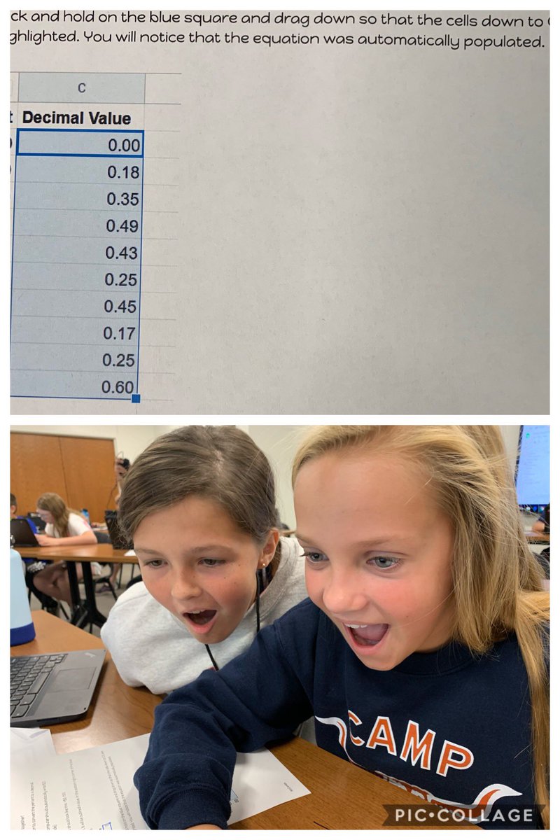 LauraReinhart's tweet image. The spreadsheet instructions above resulted in the expressions below!#GoogleSheetsMagic @mishpisd #6thGradersAnalyzeData