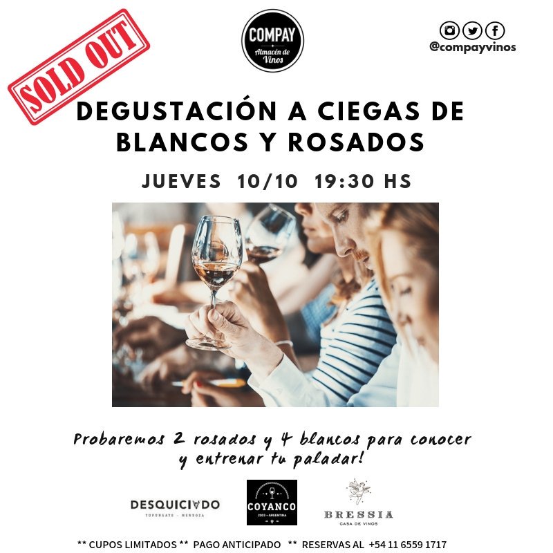 Compay_Vinos's tweet photo. Degustación a ciegas de blancos y rosados, localidades agotadas! https://t.co/upFUh02re3
