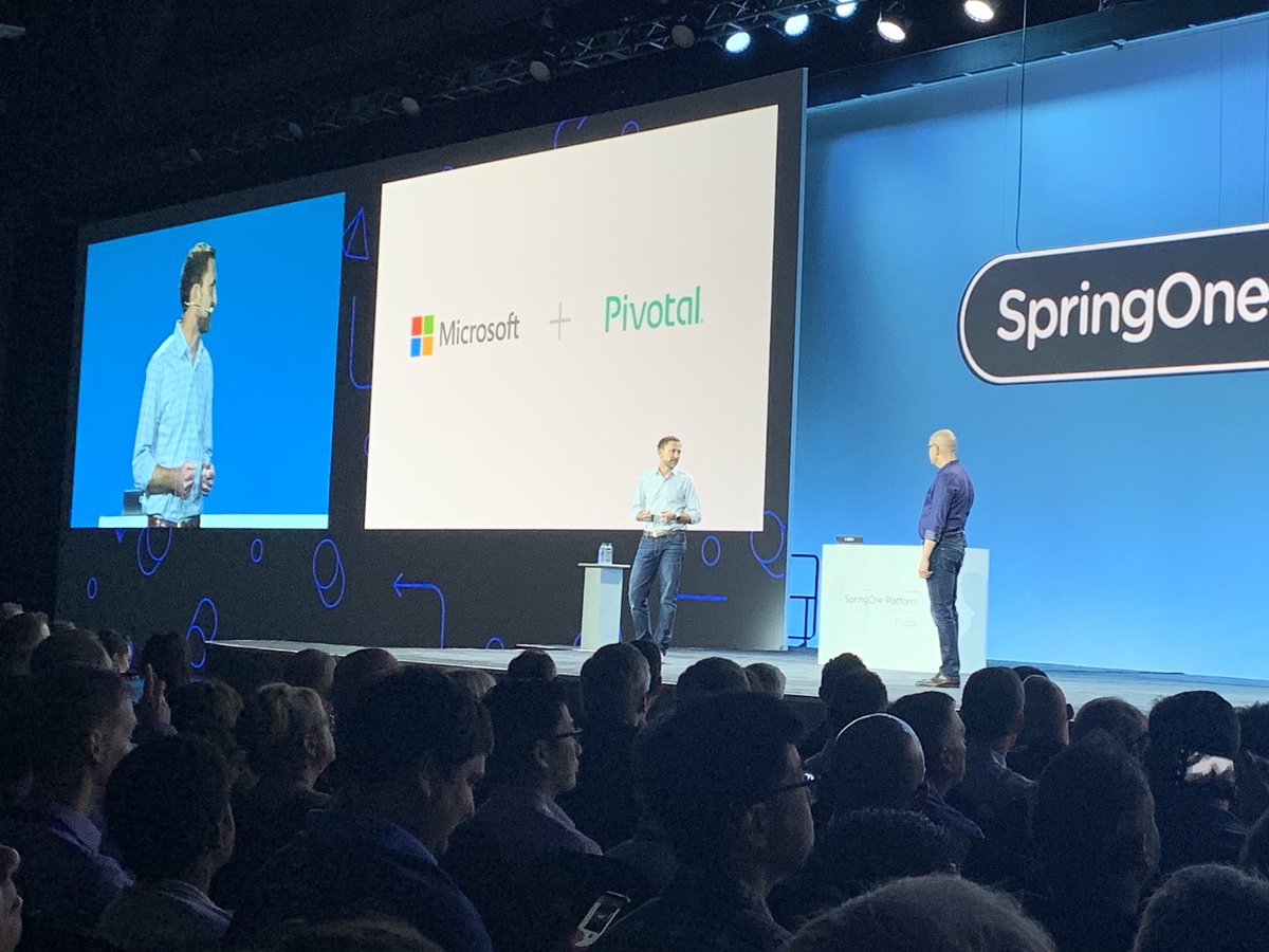 ealeyner's tweet image. A remarkable journey of a couple of years to get here: ⁦@Johnmont⁩ and ⁦@ryanpmorgan⁩ on stage of ⁦@s1p⁩ announcing #AzureSpringCloud a fully managed first party service on Azure!