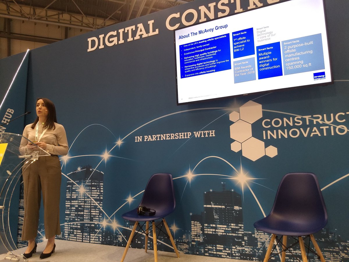 Great presentation <a href="/LorMcMorrow/">Lorraine McMorrow</a>,  showcasing #digitalconstruction and #offsite construction delivered by <a href="/mcavoygroup/">McAvoy</a> ! #UKCW2019