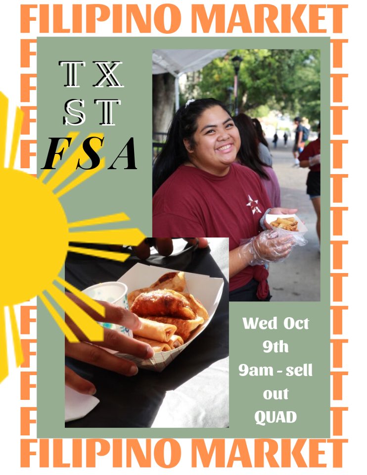 fsa_market's tweet photo. GOOD MORNING PAMILYA‼️ Don’t forget that we have our Second Filipino Market tomorrow on the Quad from 9AM-Sellout!! Like and Retweet this for a chance to win a free meal!!! 😤🤝🤩 https://t.co/pMr7wzzA4m