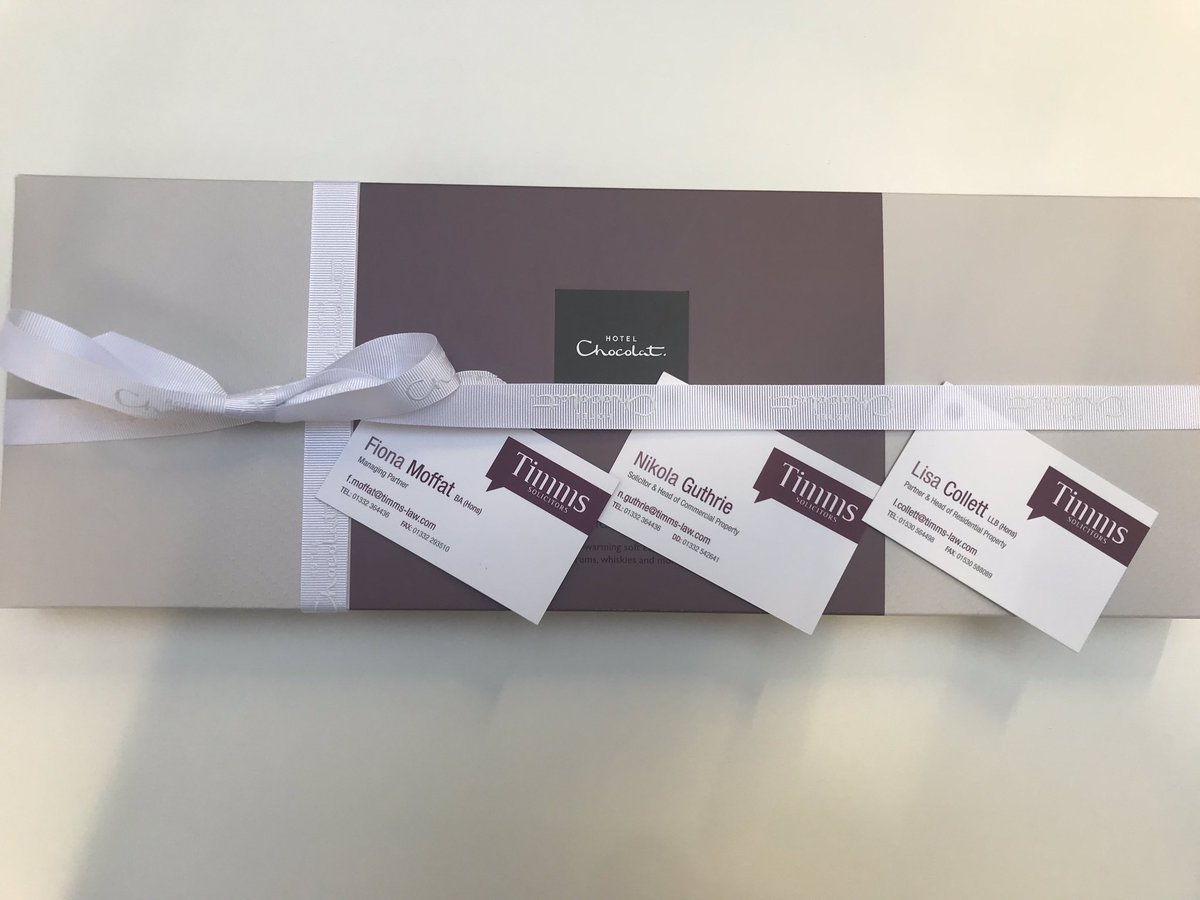 smithpship's tweet photo. What a fabulous surprise this afternoon. Thank you @Timmslaw for our chocolates. We are excited to be working with you. @DonnaLSmith42 @MarketingDerby #lawyers #bondholders #workingtogether #friends #notenemies #qderby #nightingalequarter https://t.co/nFg4A5yAYd