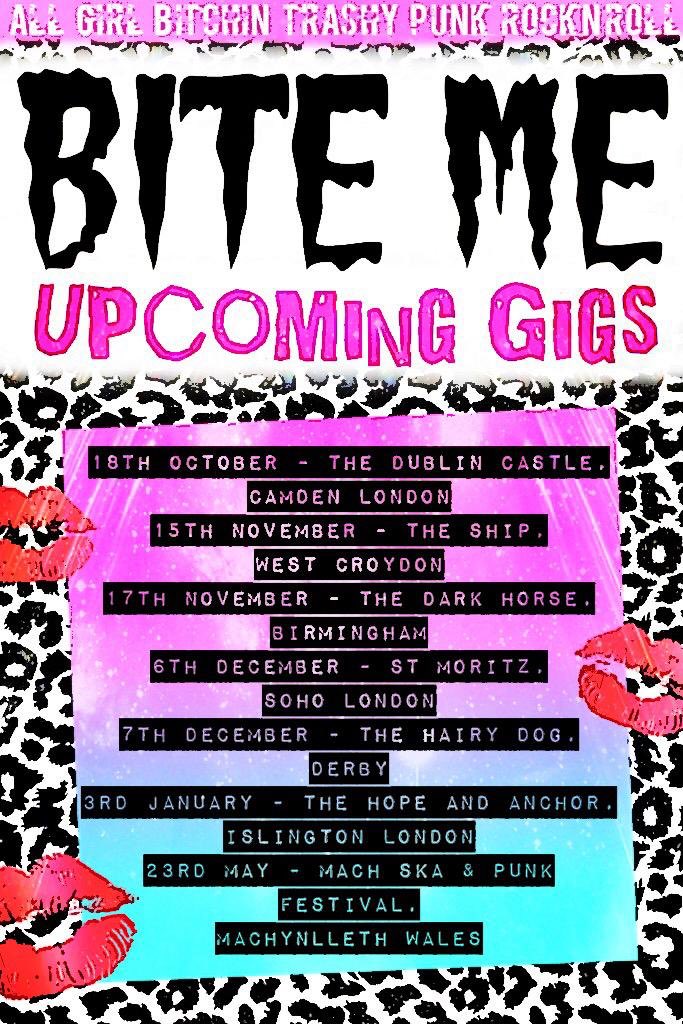 LATEST GIG DATES, BITCHEZ!! Come and party with us!! 🤪🤘🖤
#Girlband #LondonBands #UkGigs #Punk #PunkBand #LondonPunk #AllGirl #Camden #Croydon #Birmingham #Soho #Islington #Derby #Rock #LiveMusic #GigDates #PunkGirls