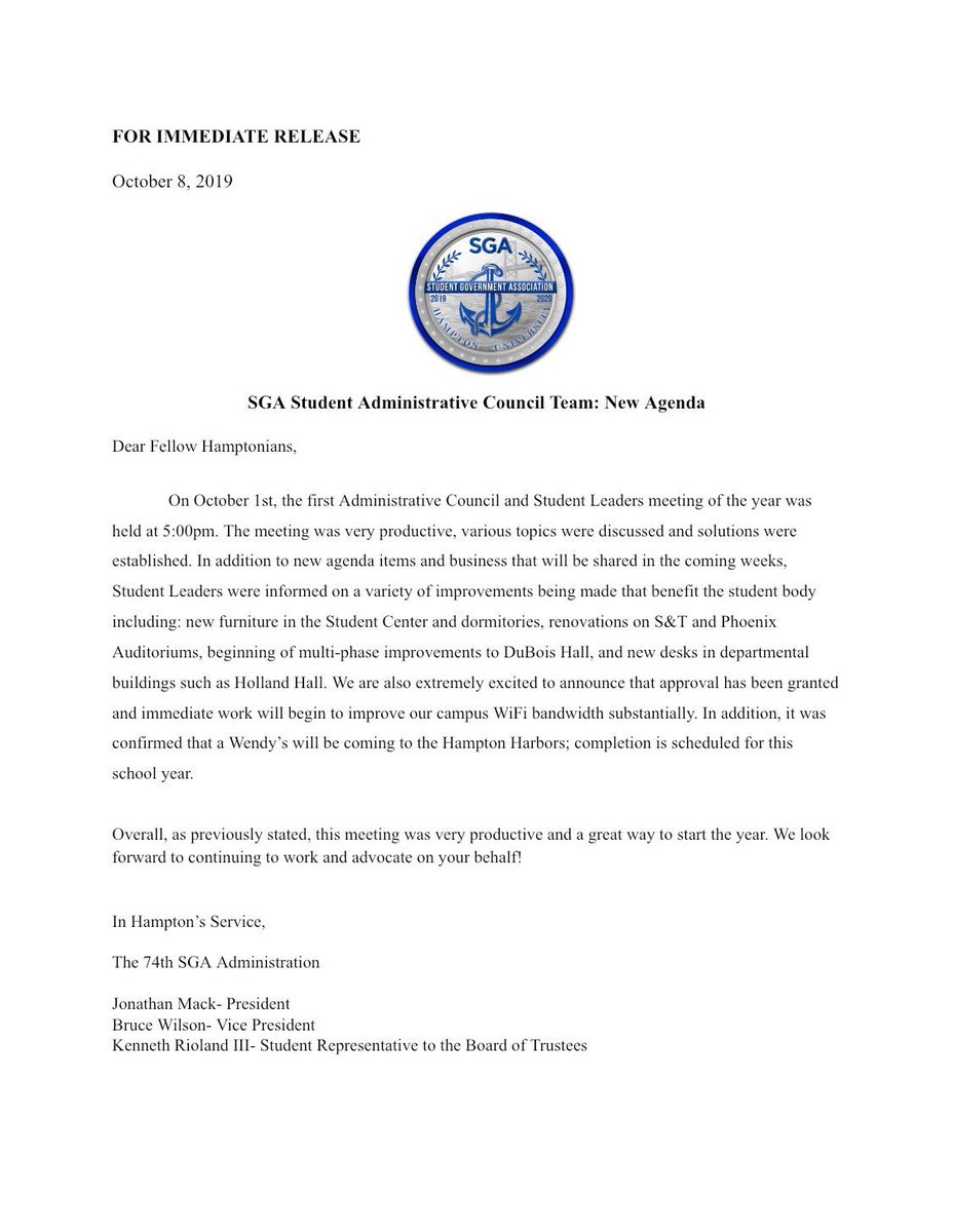 NEW PRESS RELEASE❗️ Read for updates on Wendy’s, WiFi and more! #74