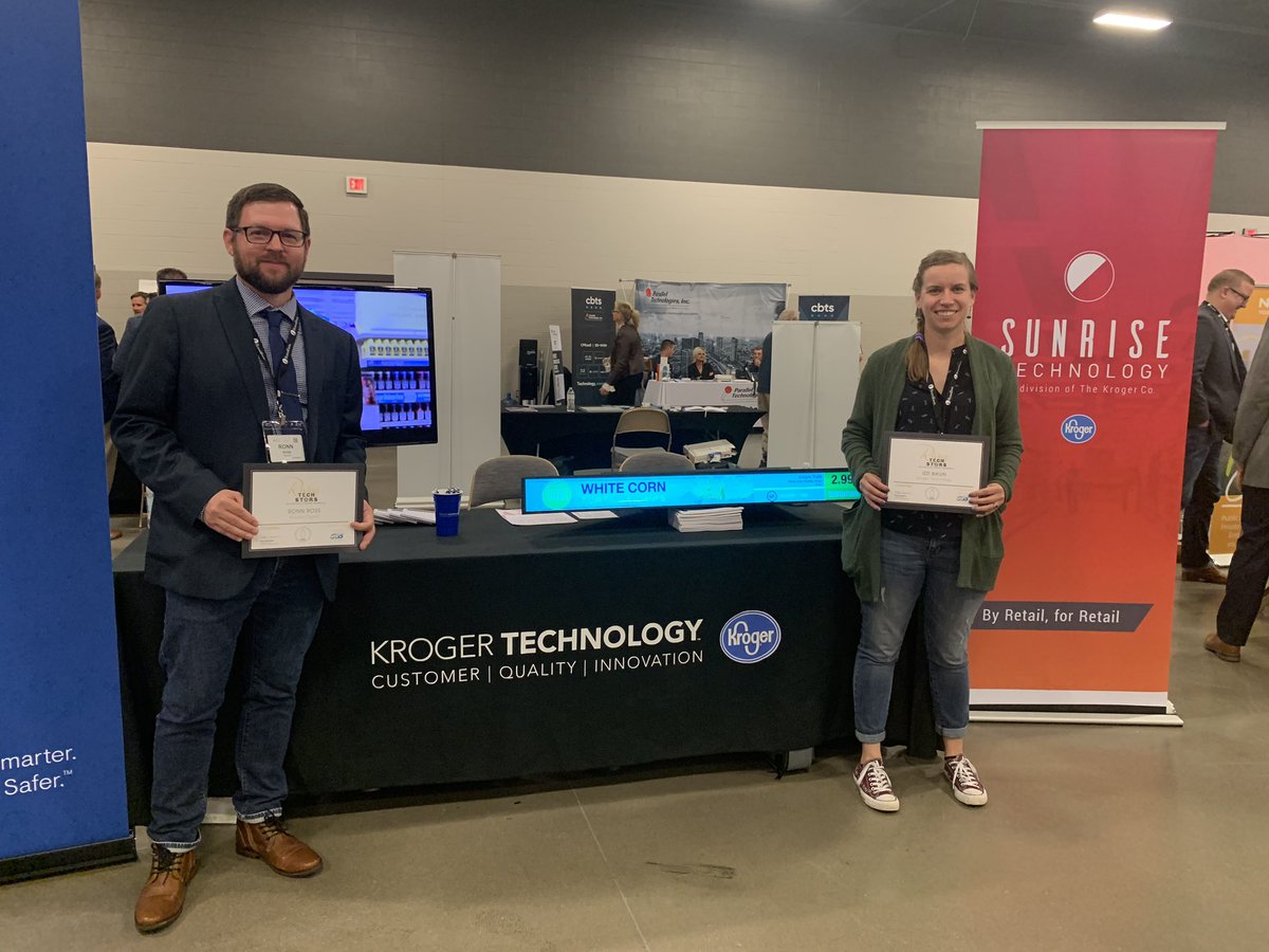Congrats to Elizabeth "Izzi" Bikun and Ronn Ross for being nominated for the rising tech stars award at #ComSpark2019  #wearekroger #techstars