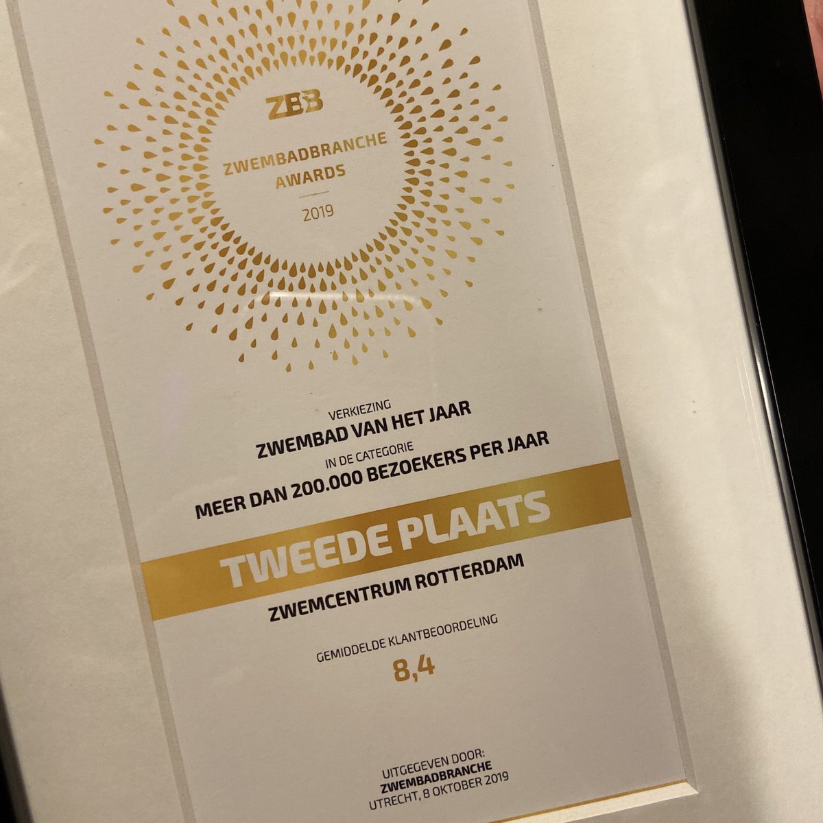 Zwemcentrum Rotterdam was genomineerd voor de <a href="/zwembadbranche/">ZwembadBranche</a> Awards in de categorie > 200.000 bezoekers per jaar. Zojuist bij de uitreiking niet met de eerste, maar tweede plaats naar huis. Alsnog een prachtige prestatie!