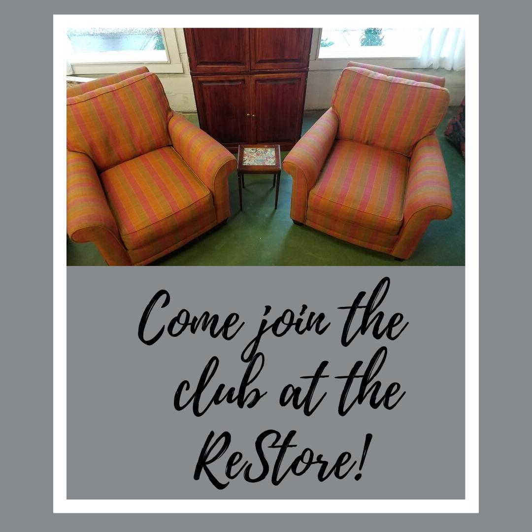 This set of four comfy matching club chairs by a famous maker can be yours.  Come by the ReStore today! #chashabitat #restore #shoplocal #secondhandfinds #731meetingstreet