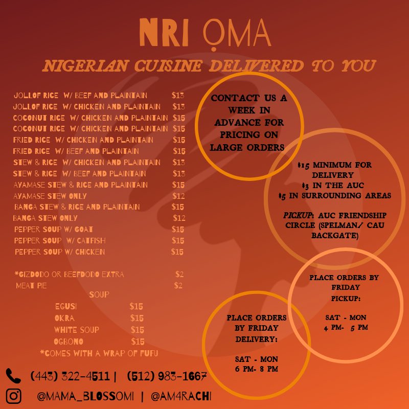 You spoke and we listened. We’ve made a few changes in order to keep up with high demand. 
PLACE YOUR ORDERS ASAP! 

#NigerianFood #NRIOMA #FoodInATL #FoodInAtlanta
