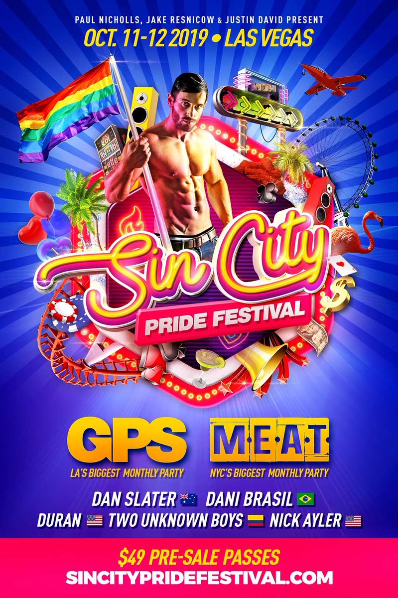 WeHoParty's tweet photo. π³οΈβπ @paulnichollsent , @jakeresnicow and #JustinDavid Present SIN CITY Pride Festival in Vegas. October 11-12, 2019 π³οΈβπ @DanielSl8r , @djdanibrasil , #Duran, Two Unknown Boys and @NickAyler π₯πΆβ€οΈ Visit https://t.co/cFjR61z1Mt https://t.co/9n6lPg3tOB