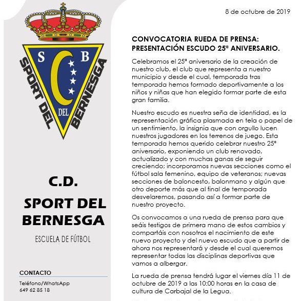 Convocatoria rueda de prensa: presentación escudo 25º Aniversario C.D. Sport del Bernesga
#orgullosportano
