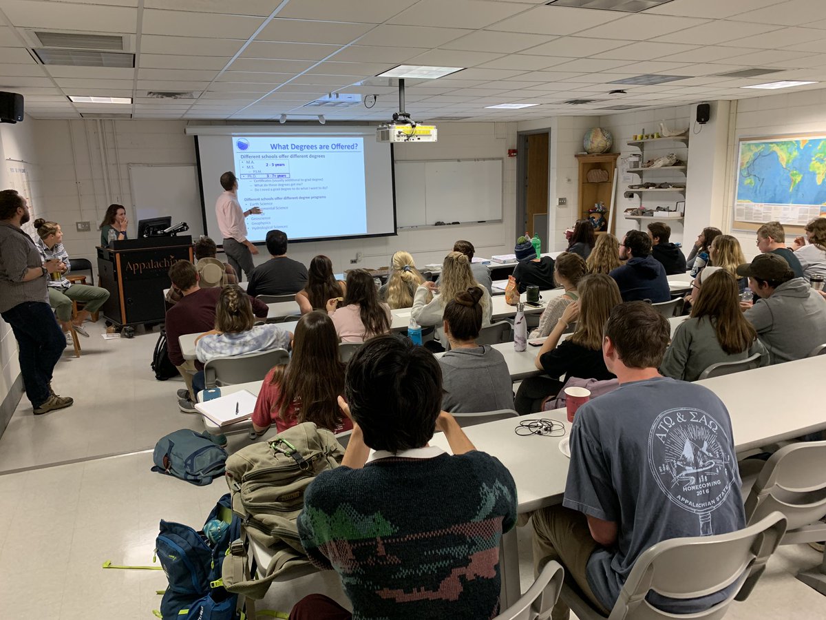 app_earth_sci's tweet photo. Great turnout yesterday at the Guaduate School FAQ session last night hosted by Dr. Scott Marshall, Dr. Hannah Riegel, Dr. Cole Edwards, Dr. Sarah Evans and Dr. Billy Armstrong. Glad to see all those students considering their many options. @AppStateCAS @appstate #appstateges https://t.co/PdPRihdzzF