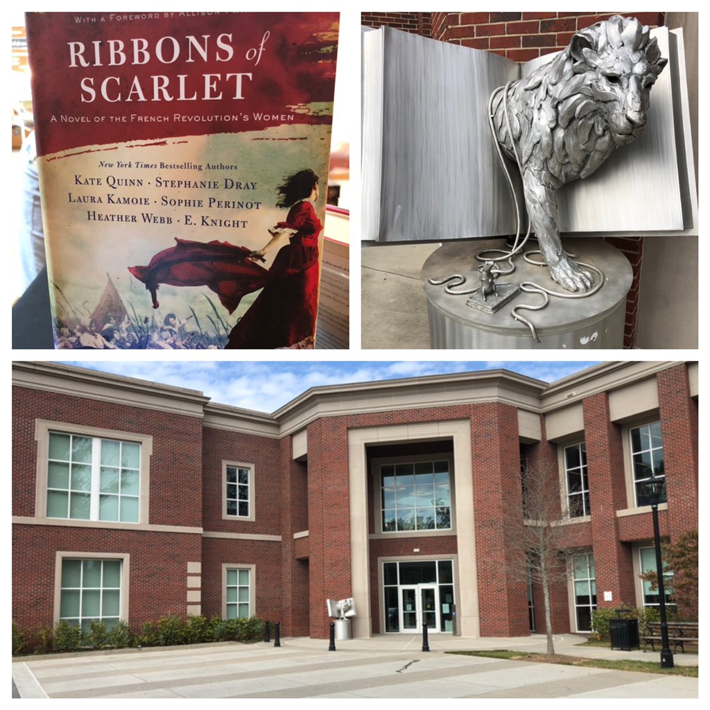 Bookman30022's tweet photo. A late change in location to the Alpharetta Library for our author visit with @KateQuinnAuthor @laurakayeauthor We are set up and ready to start at 1pm. @RealBookmiser @WmMorrowBooks @HarperCollins @cityofmiltonga @fulcolibrary #RibbonsofScarlet https://t.co/6NFWcY2ffq