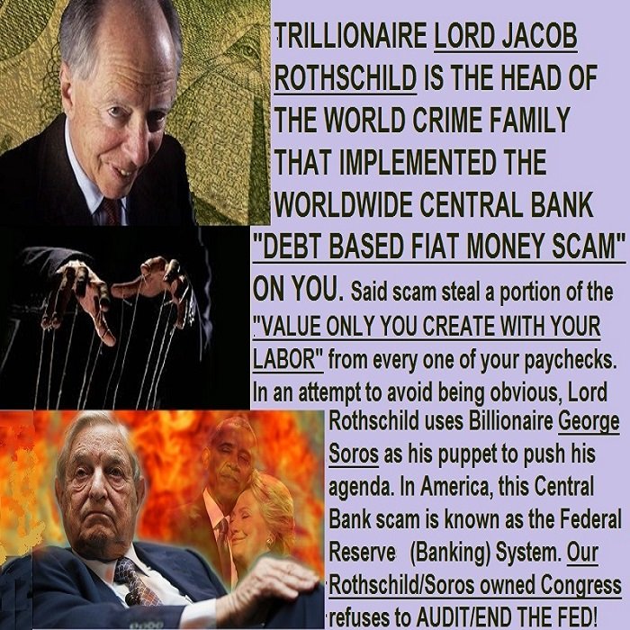 DMashak's tweet photo. @mchkrem @VanessaRudd9 No, #WETHEPEOPLE are being held hostage by the #Progressive Insurgency (aka Rothschild, Soros and #CFR) manifesting itself as Congressfolks who accept bribes paid out of the slush fund of the #FED Bank's #DebtBasedMoney criminal conspiracy @realDonaldTrump #Conservative #PJNET https://t.co/2l0RbGjYsX