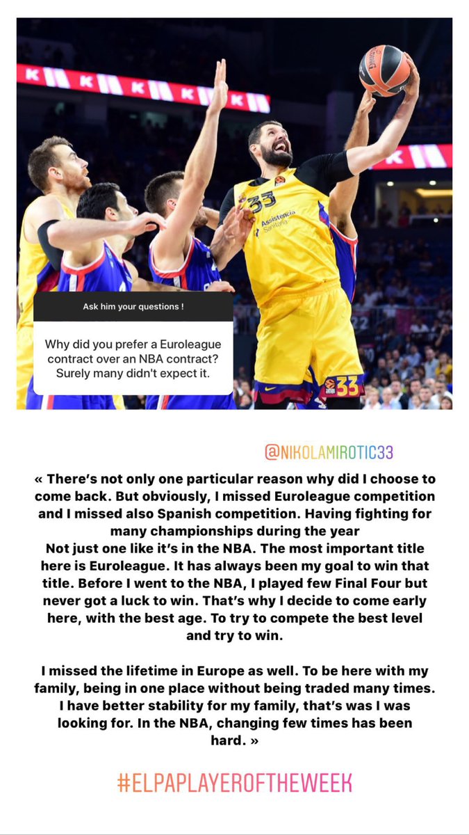 the_ELPA's tweet photo. #ELPAPlayerOfTheWeek @NikolaMirotic33 answered to fansβquestions on our IG account π© https://t.co/HKU0UWjFjD