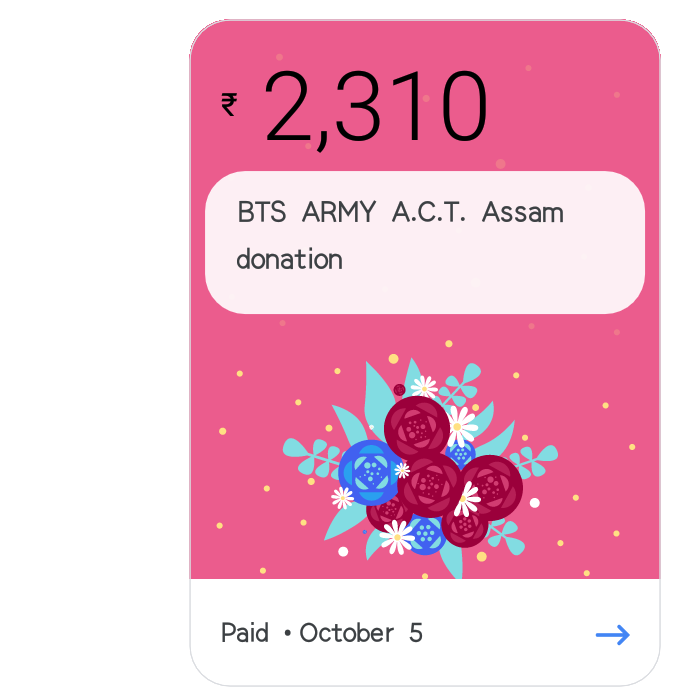 Bangtan_Assam's tweet photo. #IndianBTSARMYSaveThePlanet is finally complete! We, Assam ARMYs collected ₹2,310 for BTS OT7 birthday. Together #TeamIBAACT donated ₹43,012 = $607.31 = ₩724,064 Thank you to everyone who donated for The Indian BTS Army A.C.T.!💜
@BTS_twt https://t.co/KFGKoUuq0j