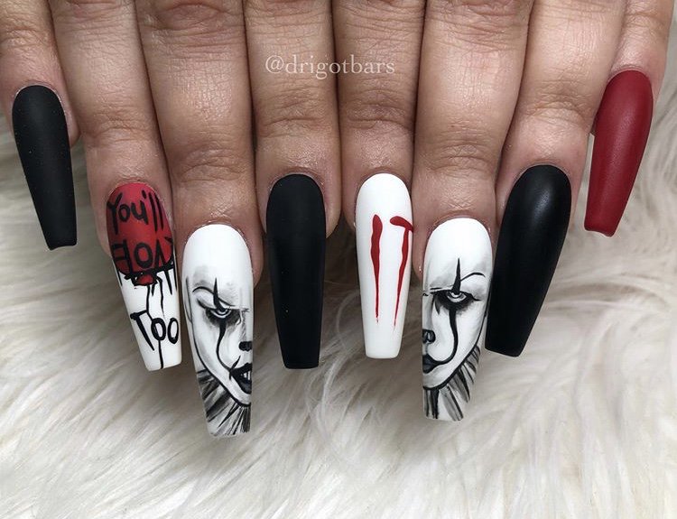 inmnails's tweet image. HAD. TO. SHARE 😍 Soo so so good @drigotbars #it #pennywise #halloween #halloweennails  #art