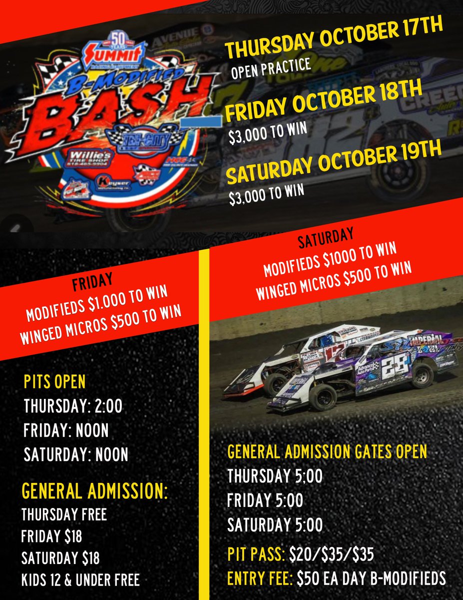 KWDirtRacingExp's tweet photo. Book your driving exp. @TriCity11 for Oct 20th and get FREE Admission to Fri &amp; Sat races.  Experiences starting $89. Book Here https://t.co/1m1FfAo64G
*Bring a copy of your booking confirmation and ID for free admission. Booking must be in the name on ID. @Kenny_Wallace https://t.co/VuPK3kEfR8