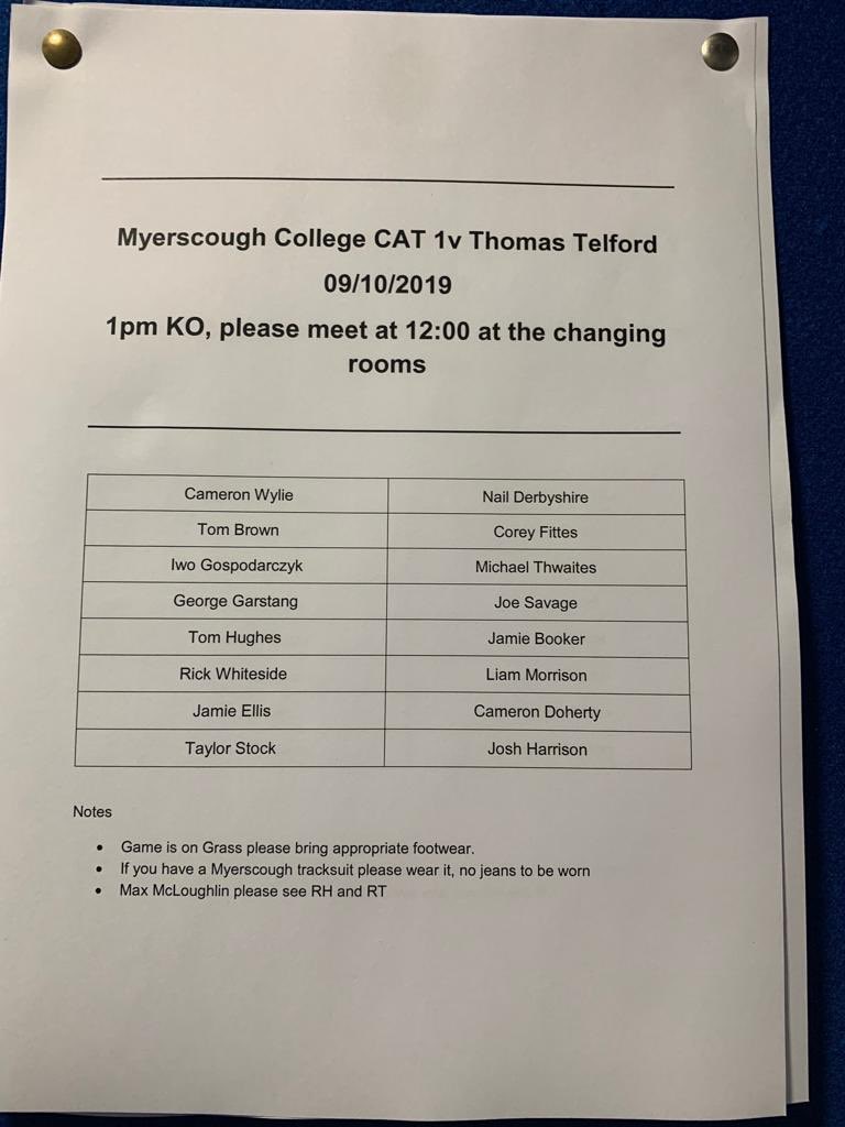 Myerscough College Football on Twitter "Cat 1 match details for