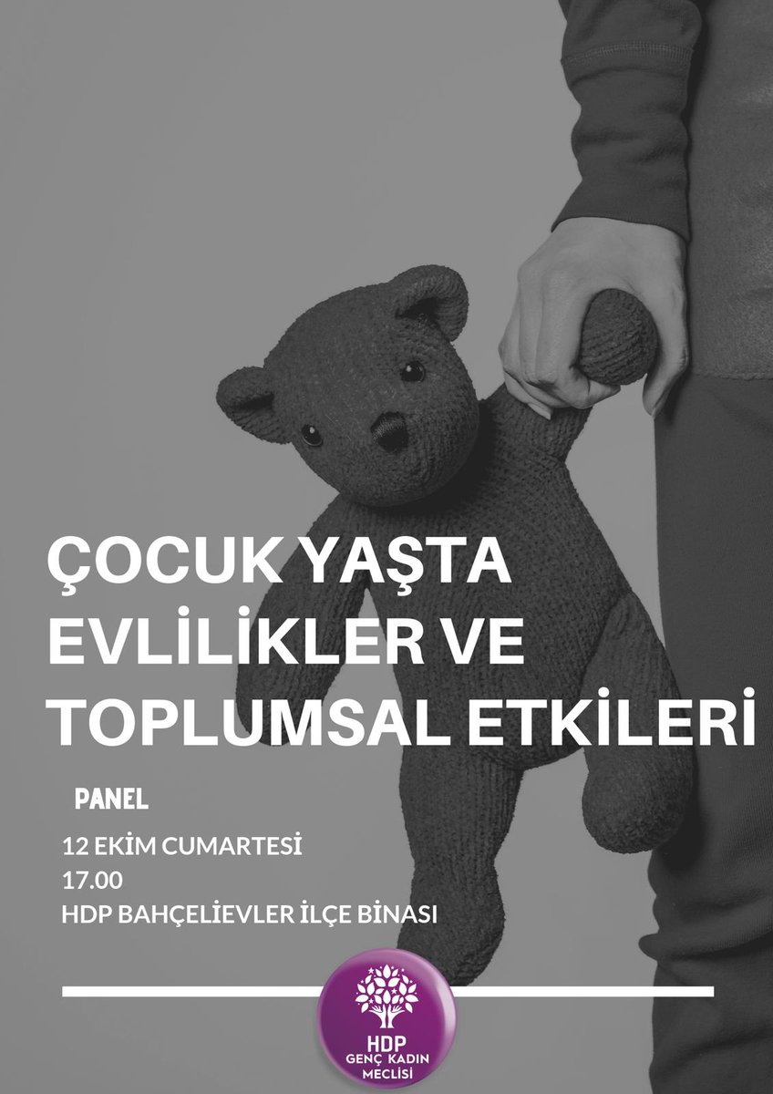 Cumartesi günü Bahçelievler 'de çocuk yaşta evlilikleri konu alan bir panel düzenleyeceğiz başta genç kadınlar ve gençlik olmak üzere 
tüm halkımız davetlidir.
<a href="/hdpgenckadin/">HDP Genç Kadın Meclisi</a>
<a href="/HDPistanbulGenc/">HDP İstanbul Gençlik Meclisi</a> 
@HDPGencMeclisi 
<a href="/tjaistanbull/">TJA İSTANBUL</a> 
@HDPistanbul