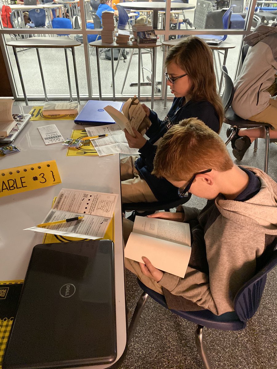 7th Grade ELA sampled novels at our book tasting today. They used QR codes to look up book reviews, wrote their own opinions of each book, and enjoyed some treats at each table, too. Great day at The Book Bistro! #realmrocks @REALM_BISD